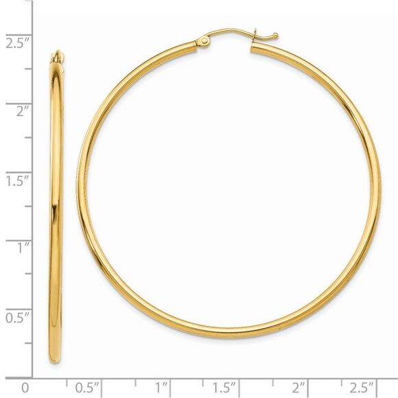 2mm, 14k Yellow Gold Classic Round Hoop Earrings, 55mm (2 1/8 Inch) - Picture 4 of 5